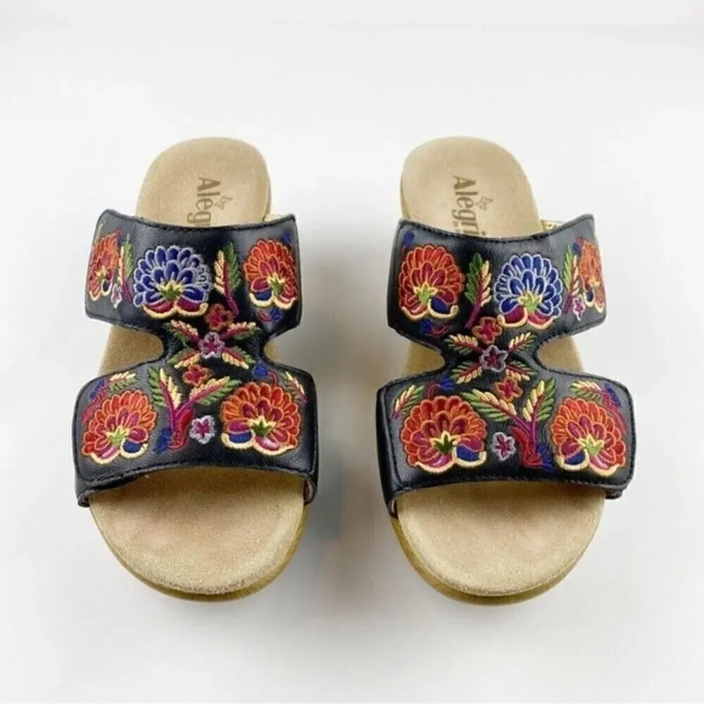 Alegria Linn Floral Embroidered Slip On Leather Sandals Size 38/8-8.5 - Picture 2 of 12